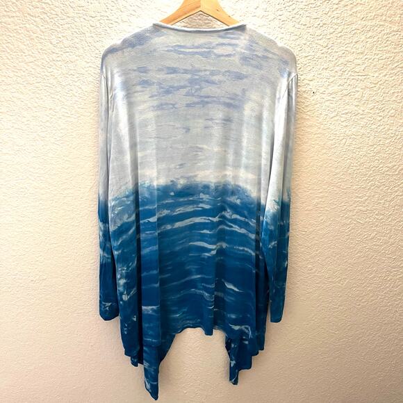 Soft Surroundings Waterfall Cardigan 1X | Ombre Blue Draped Open Front High Low - Picture 3 of 7